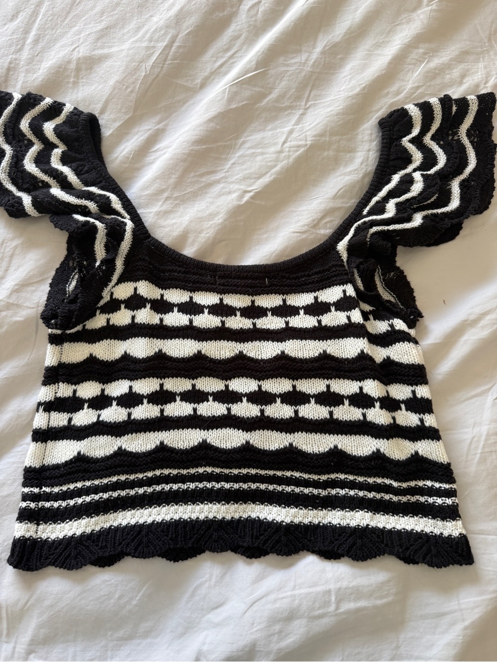 Z Supply Black and White Knit Crop Top with Flutter Sleeves